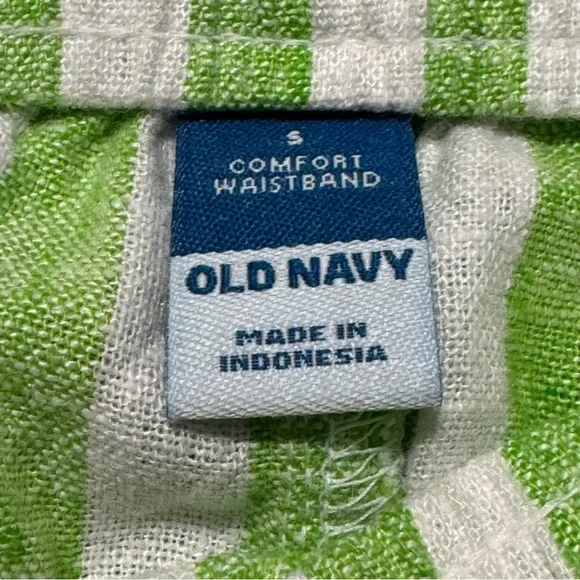 Old Navy Linen Blend Green White Striped Casual Lagenlook Pull On Shorts - Picture 11 of 12